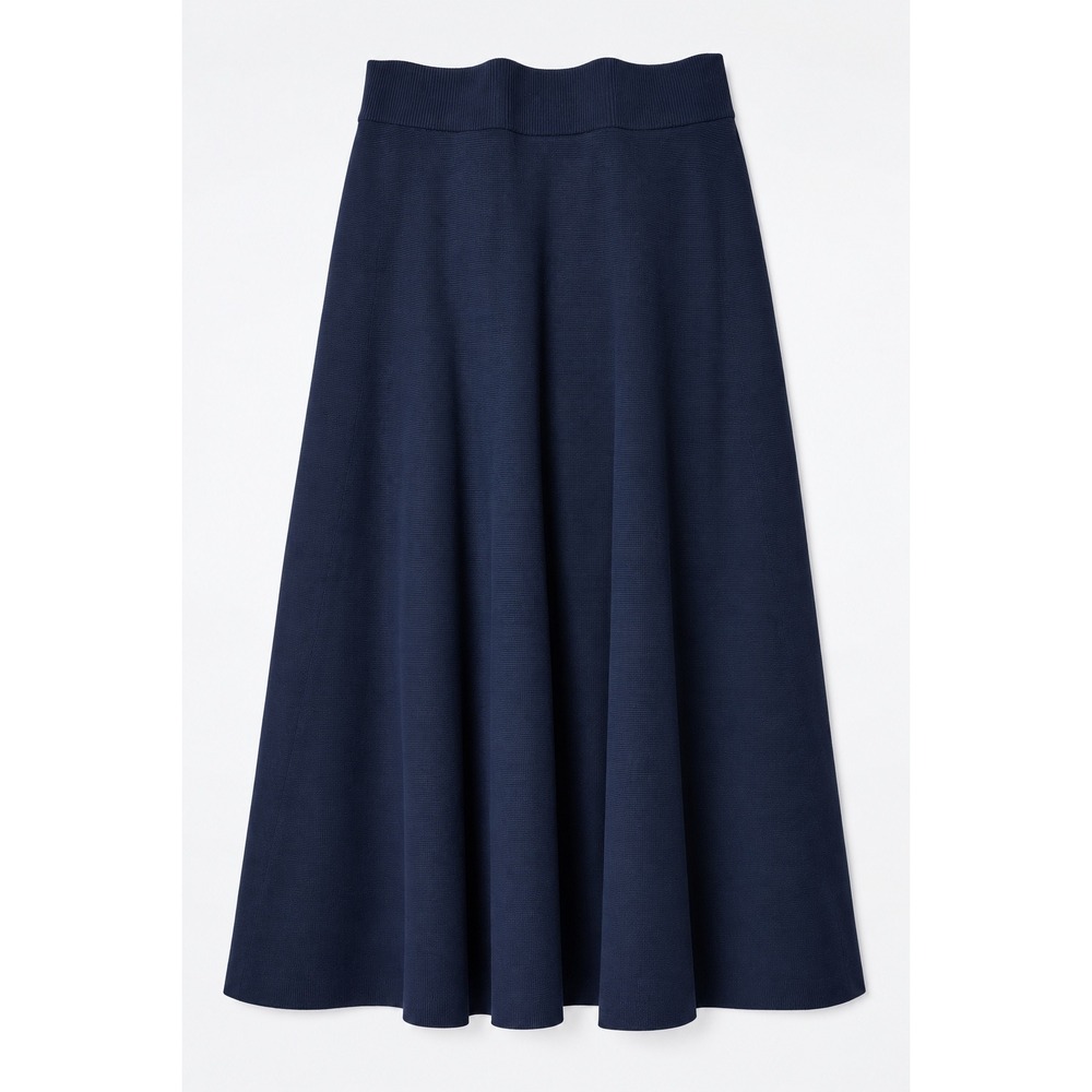 NWT COS Navy Blue Lyocell Wool Blend Knit A-Line Midi Skirt L Lagenlook Luxury